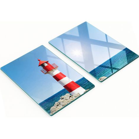 Tablas de cortar decorativas de vidrio templado con diseño de faro, 2x40x52 cm (1/5)