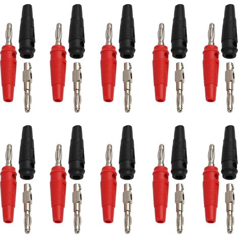 Paquete de 20 conectores banana de 4 mm, conectores banana de audio de 600 V y 20 A, conectores de altavoz, adaptadores de cable de amplificador, pruebas de bricolaje (rojo y negro)