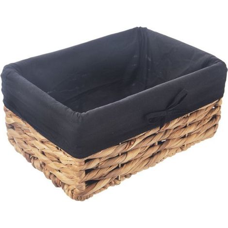 Panier De Rangement - Jacinthe D'eau Tressé - 30x20x14 Cm - Doublure Amovible En Coton Polyester - Noir - 1 Pièce (1/5)