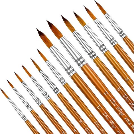 12 Pcs Round Watercolor Brushes, Watercolor Painting Brushes, Artist Watercolor Paint Brushes Round Paint Brushes Detail Paint Brushes for Acrylics Gouache Oil (Brown)