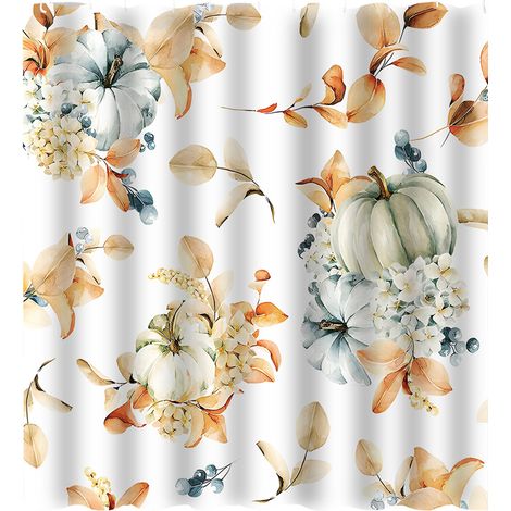 1 rideau de douche, motif automnal feuilles d'érable et citrouille, style bohème, tissu imperméable polyester, 183 x 183 cm, pour salle de bain (1/5)