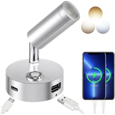 LED lampe de lecture 12V RV tactile gradation 3 modes de température de couleur avec fonction de charge connecteur USB A + C, DC 12V - 24V marine Camping van Yacht éclairage intérieur, argent (1/5)