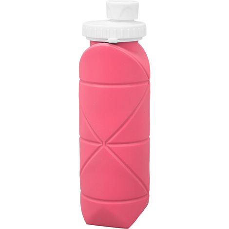 Bouteille d'eau pliable 600ml en silicone alimentaire, anti-fuite et légère, idéale pour la gym, le camping et le sport - Rose (1/5)