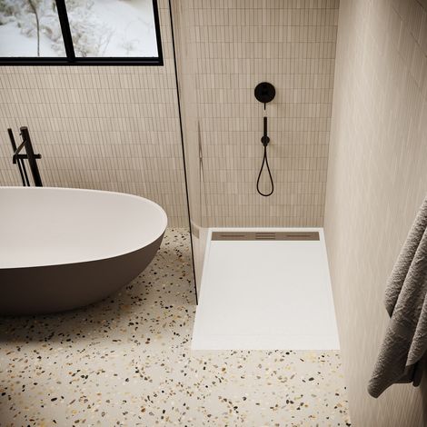 Stano. – Receveur de douche extra plat 90 x 120 cm – SoliCast® blanc – Antidérapant classe C – Grille inox incluse – Installation facile