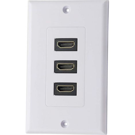 3 Port HDMI 2.0 Plaque murale Composant HDMI Composant Composite Audio Prise de montage murale, Support 4K 60Hz 1080P Parfait pour projecteur et cinéma maison blanc (3 HDMI)