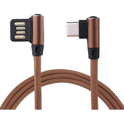 Câble de charge USB-C - 1 m, 2,4 A, gaine tressée en nylon, double coude, couleur café (1/5)
