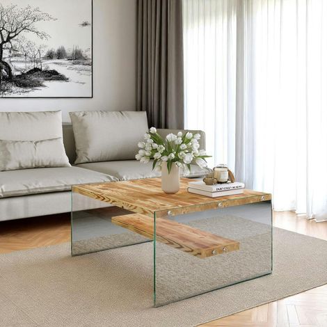 Table basse verre et bois - plateaux clairs suspendus LHASA (1/4)