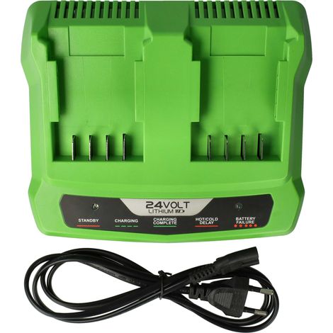 vhbw Cargador dual compatible con Greenworks 20362, 130MPH Cordless G24, 2000007, 20352, 2100007, 2100107 herramientas Li-Ion - batería