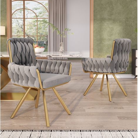 MEUBLIV Sedia da sala da pranzo girevole 2 pezzi grigio in velluto con braccioli (1/4)