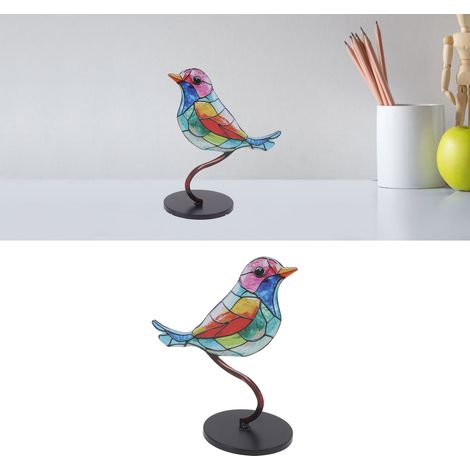 Tablette décorative Oiseaux Colorés, petite décoration en verre représentant un oiseau, objet de décoration intérieure en fer forgé de la série Oiseaux Colorés double face, représentant un oiseau. (1/5)