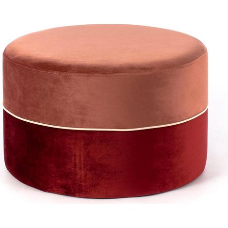 Pouf in Tessuto Vellutato Ø62 cm Rosa Antico e Bordeaux (1/2)