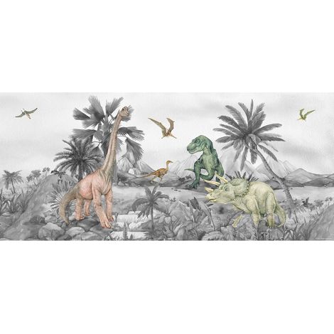 Poster géant horizontal Dinosaure en noir et blanc 170 x 75 CM (1/5)