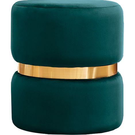 Runder Samtpouf in Petrolblau und Goldmetall D40 cm JOY