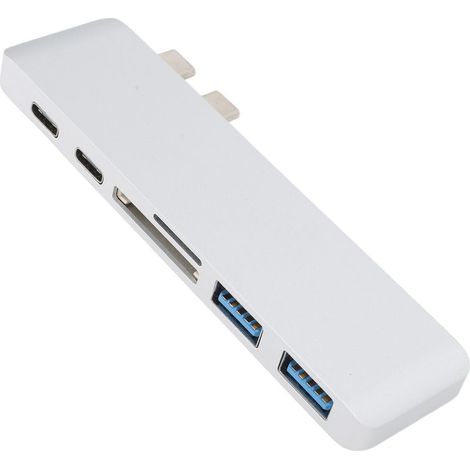 Station d'accueil avec interfaces USB 3.0 10 Gbit/s et 5 Gbit/s, lecteur de cartes mémoire, hub USB-C portable et léger pour MacBook (argenté). (1/4)