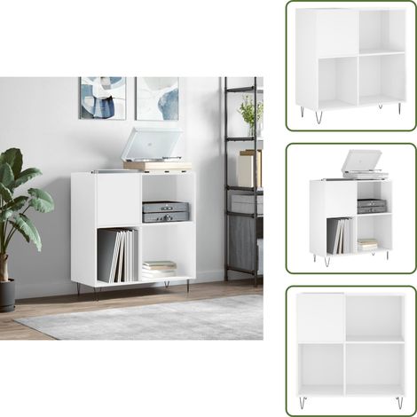 Armoire à disques blanc brillant 84,5x38x89cm bois d'ingénierie - Meuble À Disques - Armoire À Vinyle - Rangement Disque Vinyle - Étagère Musique - Support Tournivelle (1/5)