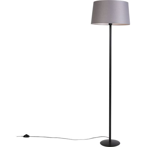 QAZQA Lampadaire noir avec abat-jour en lin gris foncé 45 cm -