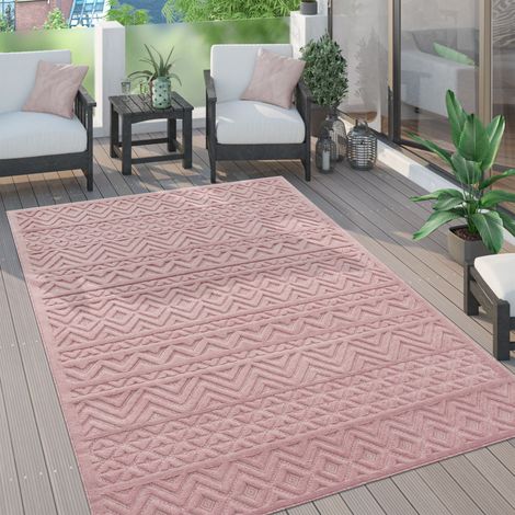Paco Home Tappeto Cucina Da Esterno Salotto Moderno Balcone Scandinavo Etnico Monocolore 80x150 cm, Pink (1/5)