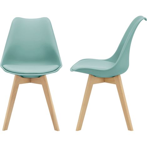 Lot de 2 chaises siège de salle à manger cuisine scandinave synthétique hêtre 81 cm vert