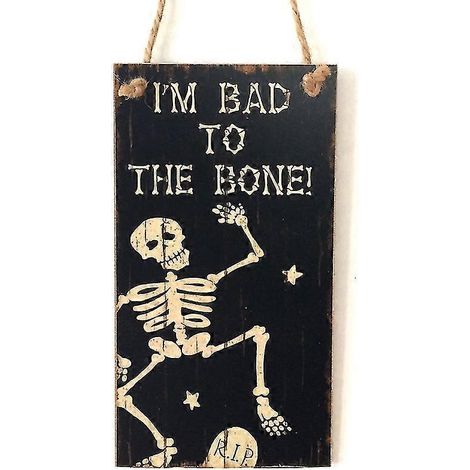 Décoration de fête sur le thème d'Halloween : panneau rectangulaire suspendu en bois (style F) bd (1/4)