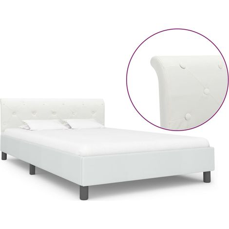 Lit double-140 x 200 cm, Cadre de lit, Lit adulte, Structure de lit Blanc Similicuir PDKEI21430 (1/5)