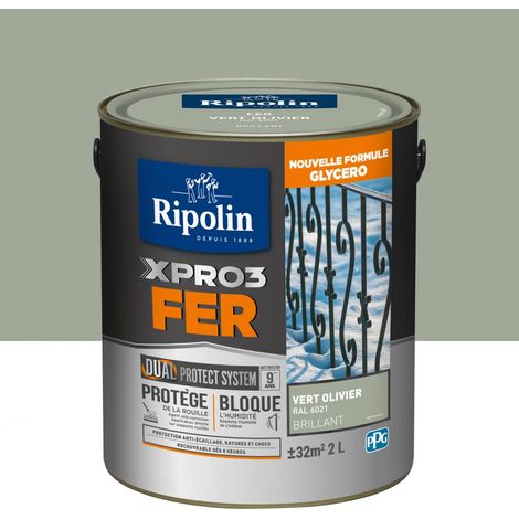 Ripolin – Peinture fer antirouille 2L – Brillant vert olivier – Protection 9 ans contre rouille et humidité – Application directe sur métal (1/5)