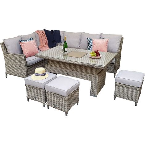 Signature Weave Edwina Wicker Corner Sofa Gas Lift Dining Table Ice Bucket Grey (1/4)