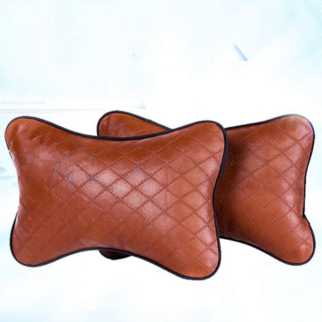 Oreiller de voyage/coussin de nuque respirant en PU uni couleur beige B pour voiture/maison (1/2)