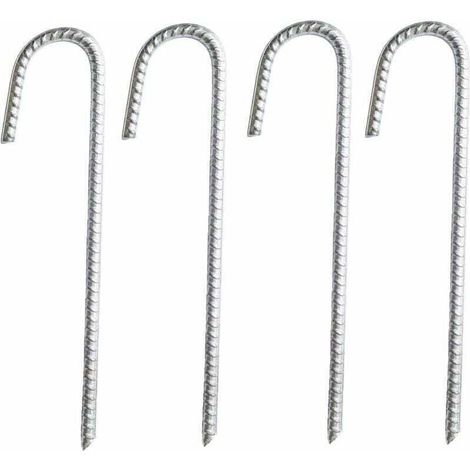 Lot de 4 piquets d'ancrage en acier galvanisé, barres en J robustes pour tentes, chapiteaux, trampolines, camping et filets (1/4)