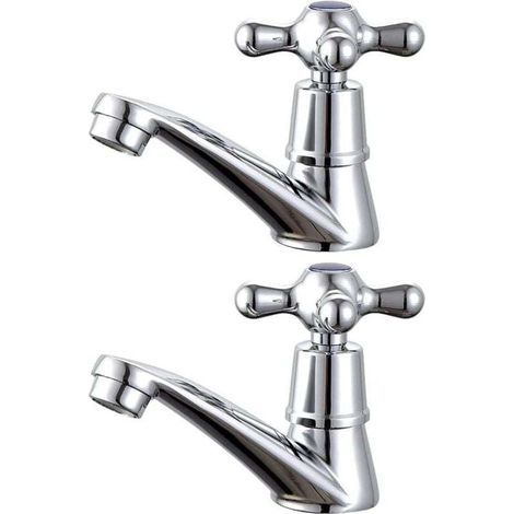 Badezimmerwaschbeckenarmatur, 1 Paar Warm- und Kaltwasserhähne (1/4)