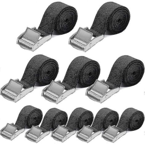 Lot de 10 sangles de serrage 25 mm x 1 m, capacité de charge 250 kg, fixation par boucle pour porte-vélos/motos, robustes. (1/5)