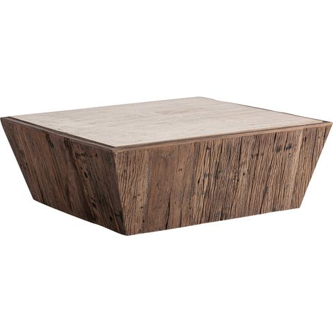 Table basse rustique en bois et travertin - marron et beige (1/5)