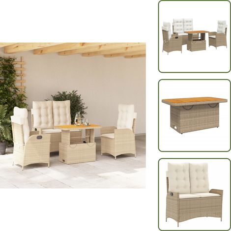 Table de jardin - vidaXL Ensemble à manger de jardin coussins 4 pcs beige résine tressée - Chaise inclinable (1/5)