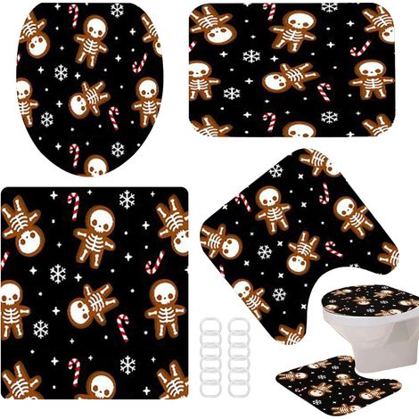 Ensemble Halloween Rideaux de douche noirs avec tapis antidérapants pour la décoration salle bain Dé (1/5)