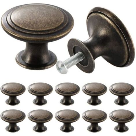 12 Pièces Bouton Tiroirs Vintage Poignées Meubles pour Armoire Coiffeuse avec Vis Bronze (1/5)