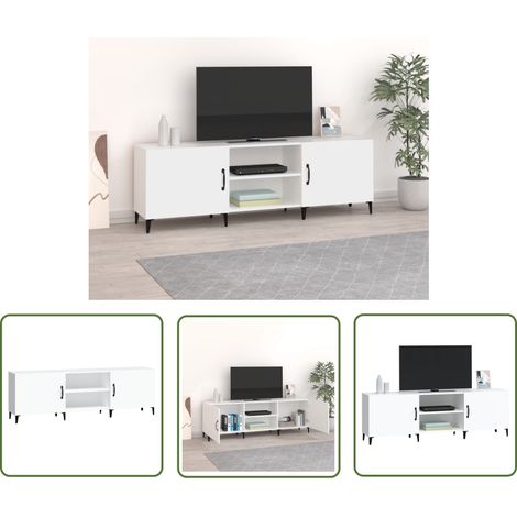 The Living Store Meuble TV blanc 150x30x50 cm bois d'ingénierie - Meuble Tv - Meuble Audiovisuel - Support Tv - Unité Tv - Meuble Design (1/5)