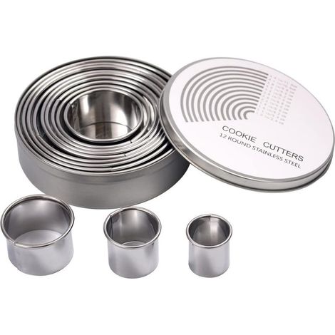 12PCS Emporte Piece Rond Cercle Patisserie Emporte pièces Cuisine pour Biscuits Pâtes à Sucre Gâteaux Cookie Cutter (1/5)