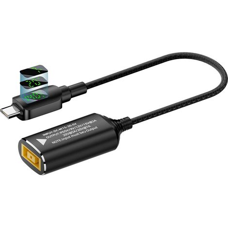 Adaptateur 140W DC vers USB-C : Embout carré Lenovo femelle vers Type-C mâle avec affichage numérique (1/5)