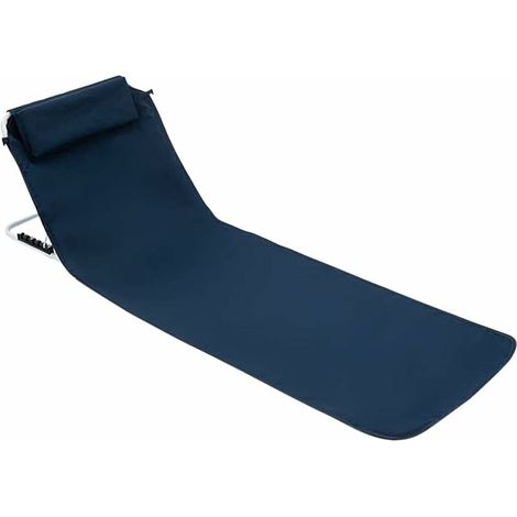 1 Stück Sonnenliege-Strandmatte mit verstellbarer Rückenlehne mit Kopfstützen-Tragetasche, Stahl-Polyester, 160 x 54 cm, Dunkelblau
