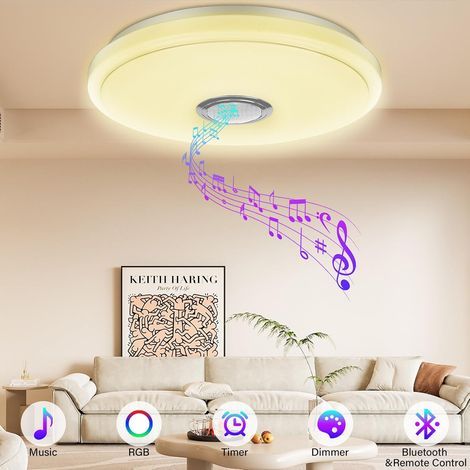 36 W Plafonnier LED à Intensité Variable,RGB Lumière Musicale à Changement de CouleurAvec Haut-parleur Bluetooth (1/5)