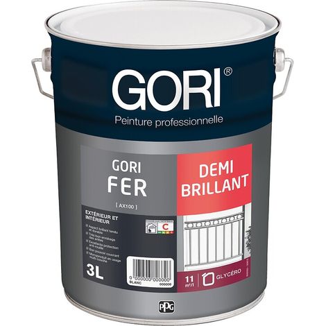 Laque antirouille et décoration glycéro demi-brillante GORIFER, blanc, bidon de 1 litre - Gori