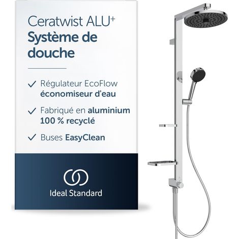Colonne de douche, fabriquée à partir d'aluminium recyclé à 100%, douchette à économie d'eau avec différents types de jets – Chrome (338x501x1104 mm) (1/5)