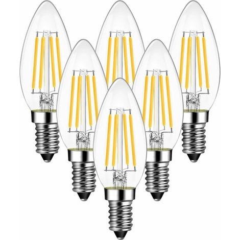 6W E14 LED Candle Filament Bulbs 60W Equivalent, Small Edison Screw Candle Bulb,806lm, C35 Led E14 Screw SES Candle LED Bulb,Warm White 2700K,Non-Dimmable (6 Pack) (1/5)