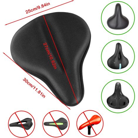 Coussin de selle pour vélo d'appartement - Housse de selle en gel 27 x 25 cm pour selle de vélo large, confortable pour femmes, vélo de spinning, cyclisme en salle (1/4)