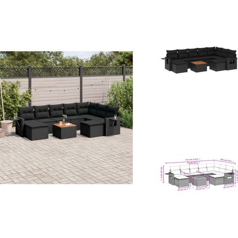 10-tlg. Garten-Sofagarnitur mit Kissen Schwarz Poly Rattan - Gartenmöbel Set - PE-Rattan Möbel - Outdoor Lounge - Esszimmergarnitur - Balkonmöbel (1/3)