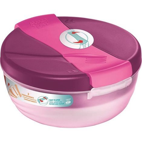 Grand bol déjeuner - Boîte à déjeuner - Lunch box - Bento - 3 compartiments - Rose (1/5)