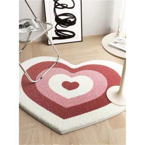 Tapis en peluche en forme de cœur, antidérapant, doux et moelleux, pour salle de bain, salon, cuisine, chambre, 80 x 80 cm, multicolore. (1/5)
