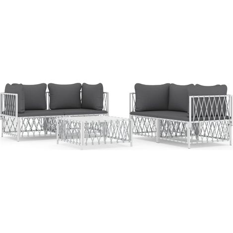Mobili da giardino mobili da esterno set di mobili con cuscini 5 pezzi acciaio bianco 020018304