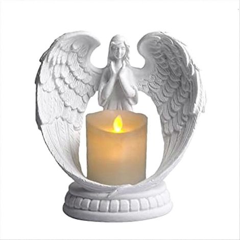 Statue en grès représentant un ange blanc étoilé en prière avec des ailes d'ange (1/5)