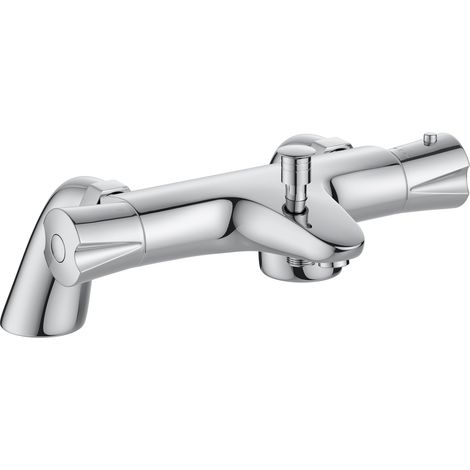 Mitigeur thermostatique pour baignoire/douche avec verrou de sécurité anti-brûlure à 38 °C, construction en laiton massif, finition chromée, montage sur pont ou baignoire, facile à installer (1/5)