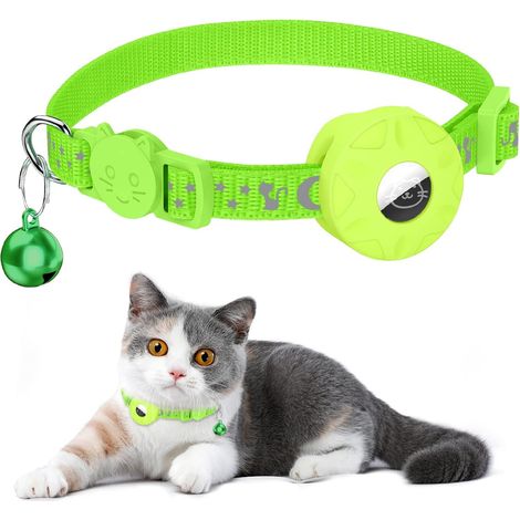 Collier pour Chat, Réfléchissant Collier pour Chat avec Boucle de Sécurité, avec Support étanche pour Chaton et Chiot, Réglable 20-33 cm (Green) (1/5)